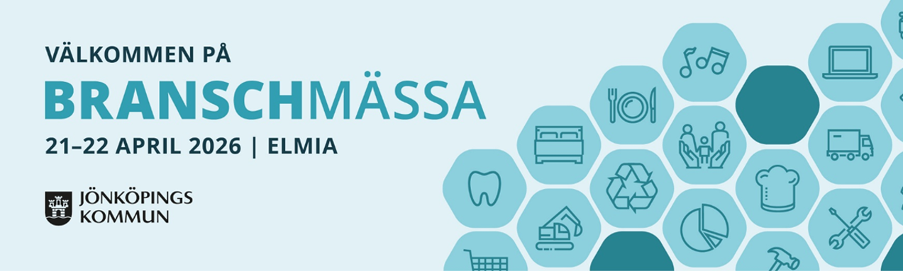 Illustration som visar megafon som ropar ut information om datum och plats för Branschmässan 2024