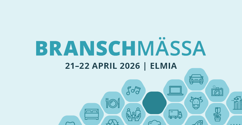 Illustration som visar megafon som ropar ut information om datum och plats för Branschmässan 2024